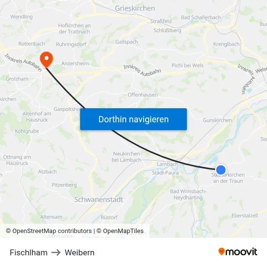 Fischlham to Weibern map