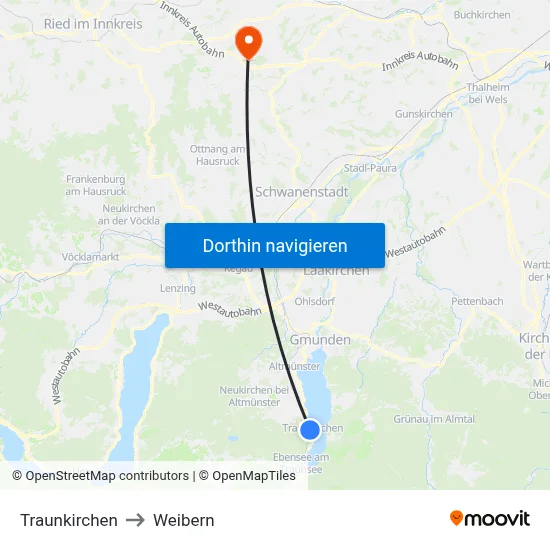 Traunkirchen to Weibern map