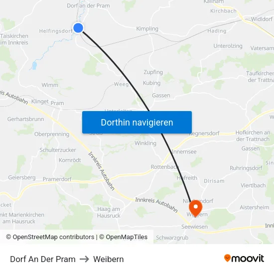 Dorf An Der Pram to Weibern map