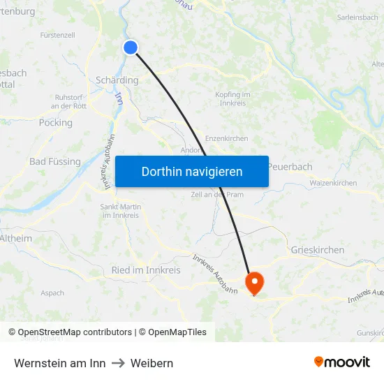 Wernstein am Inn to Weibern map