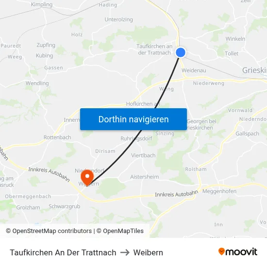 Taufkirchen An Der Trattnach to Weibern map