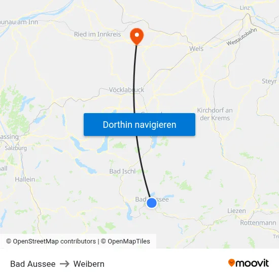 Bad Aussee to Weibern map