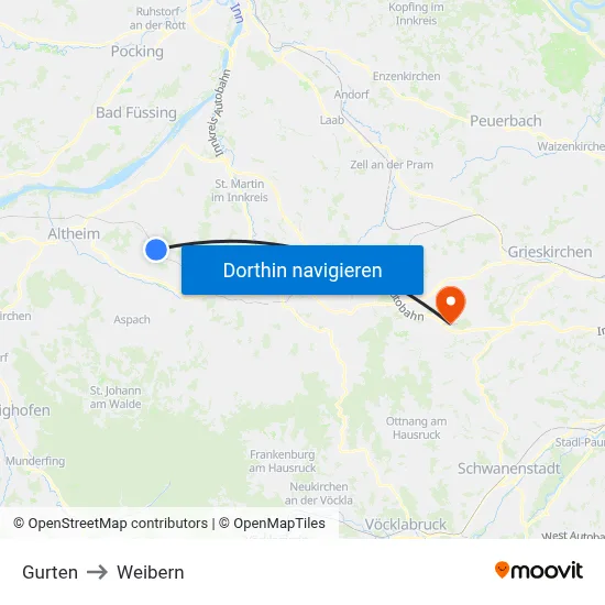 Gurten to Weibern map