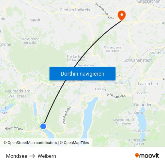 Mondsee to Weibern map