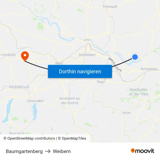 Baumgartenberg to Weibern map