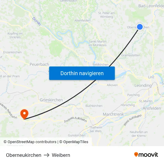 Oberneukirchen to Weibern map
