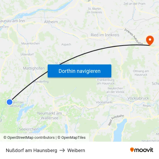 Nußdorf am Haunsberg to Weibern map