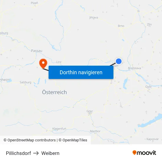 Pillichsdorf to Weibern map