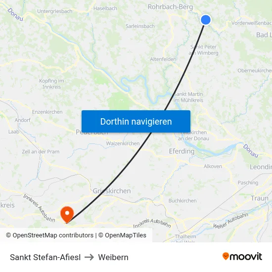 Sankt Stefan-Afiesl to Weibern map