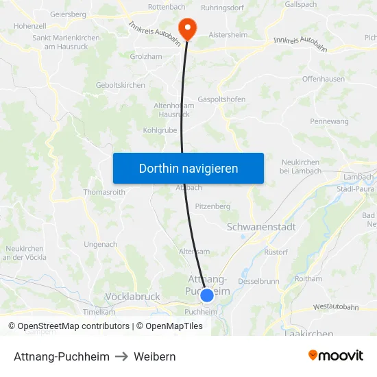 Attnang-Puchheim to Weibern map
