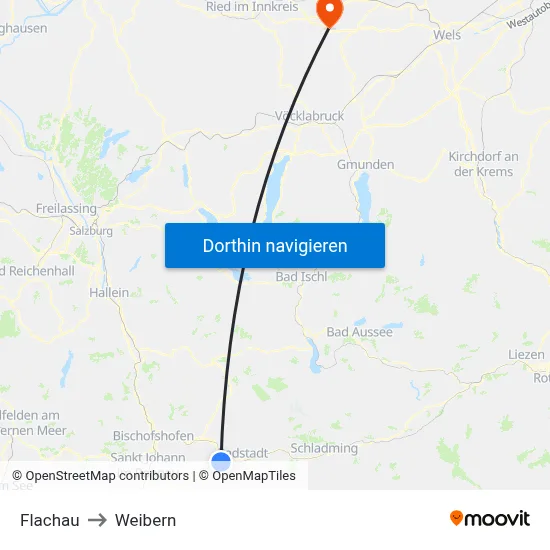 Flachau to Weibern map