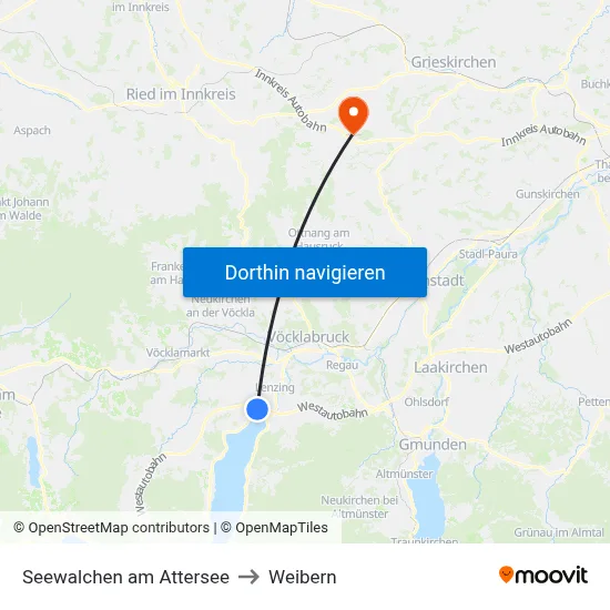 Seewalchen am Attersee to Weibern map