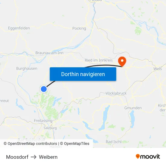 Moosdorf to Weibern map