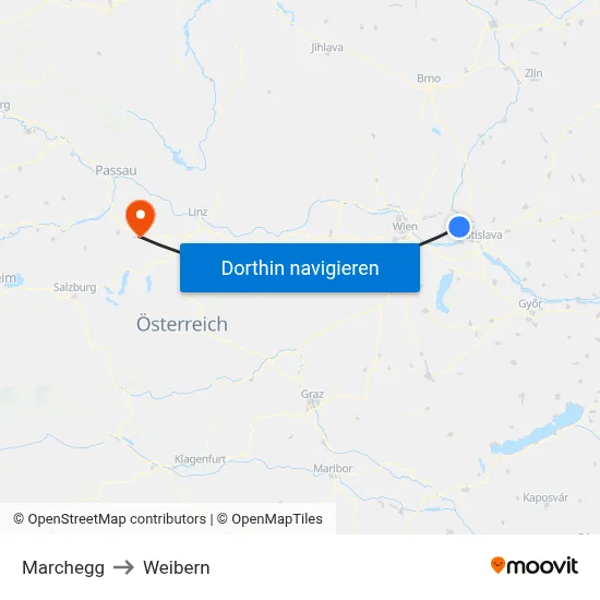 Marchegg to Weibern map