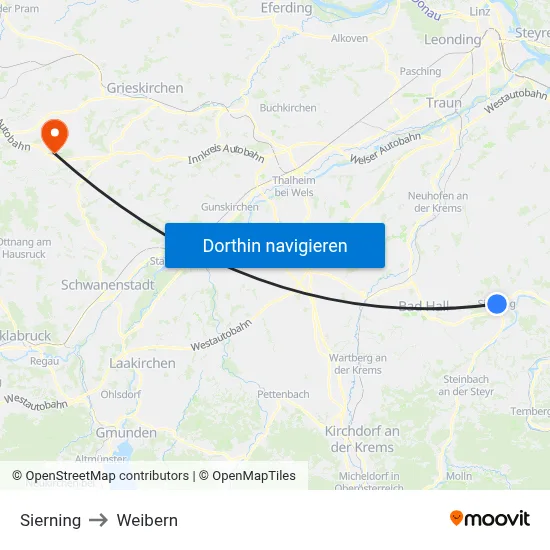 Sierning to Weibern map