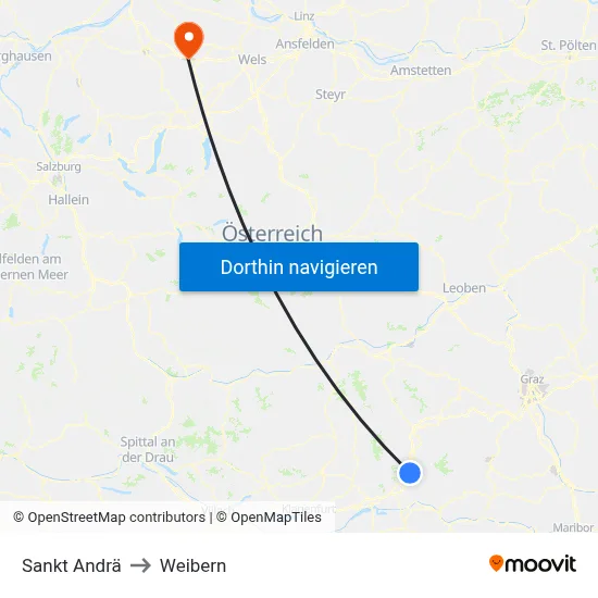 Sankt Andrä to Weibern map