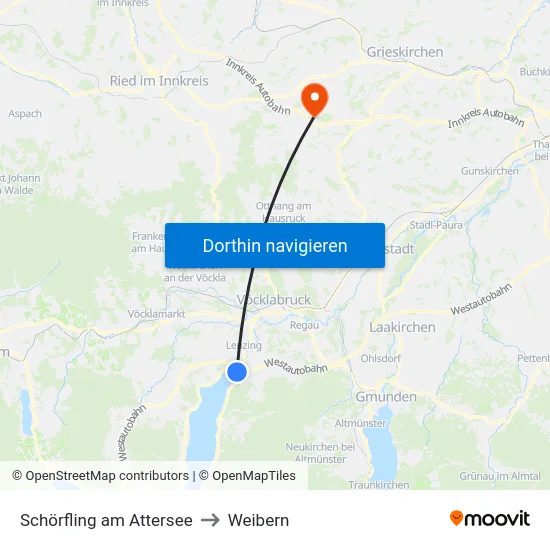 Schörfling am Attersee to Weibern map