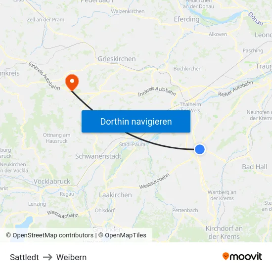 Sattledt to Weibern map