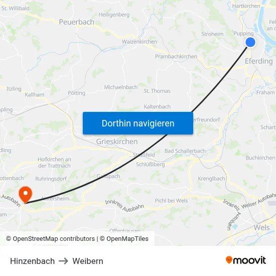 Hinzenbach to Weibern map