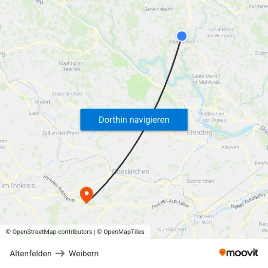 Altenfelden to Weibern map