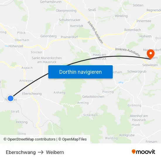 Eberschwang to Weibern map