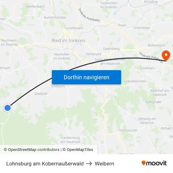 Lohnsburg am Kobernaußerwald to Weibern map