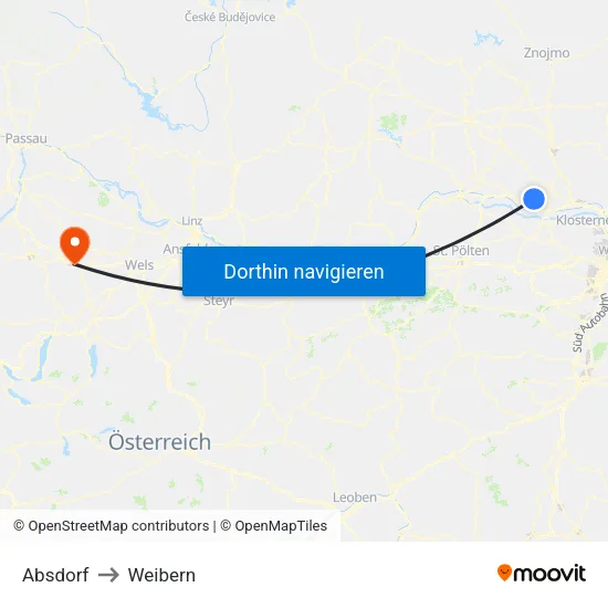 Absdorf to Weibern map