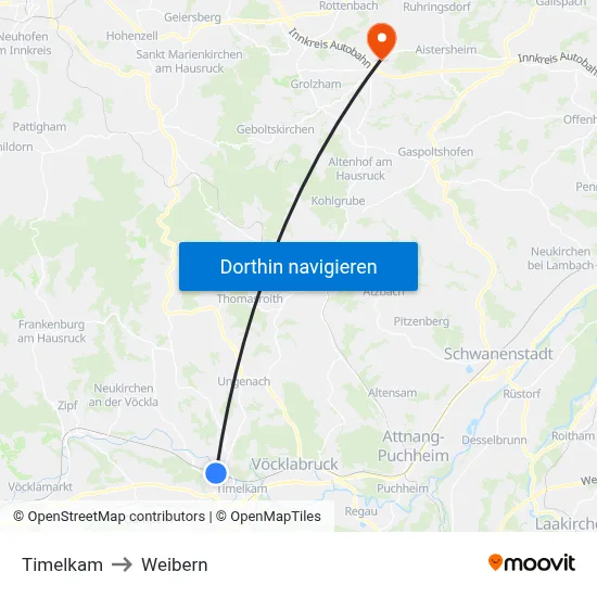 Timelkam to Weibern map
