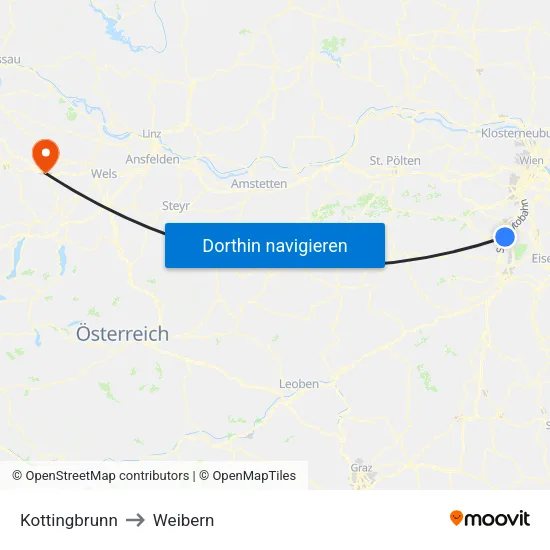 Kottingbrunn to Weibern map