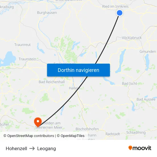Hohenzell to Leogang map