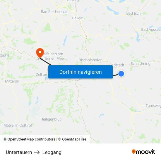 Untertauern to Leogang map