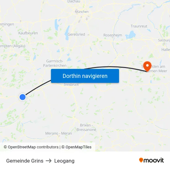 Gemeinde Grins to Leogang map