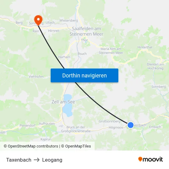 Taxenbach to Leogang map