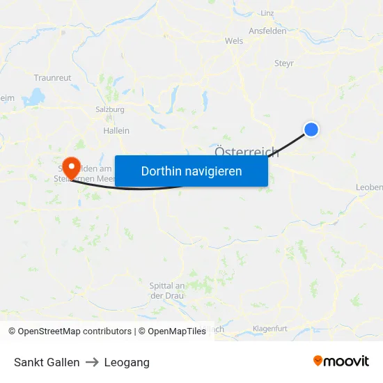 Sankt Gallen to Leogang map