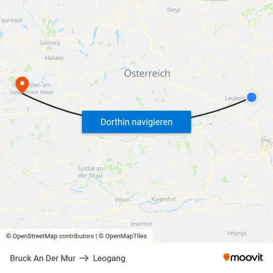 Bruck An Der Mur to Leogang map