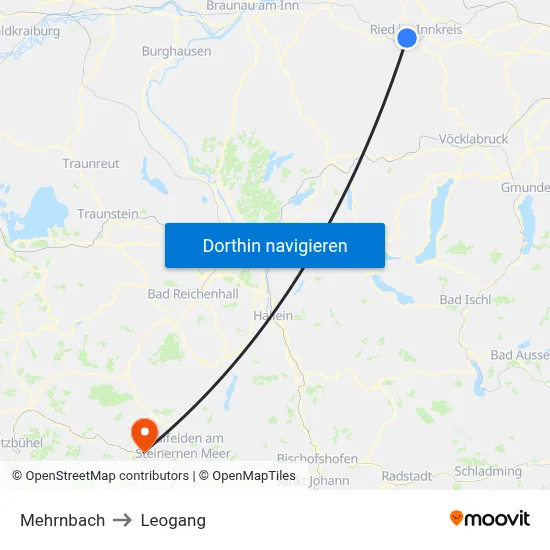 Mehrnbach to Leogang map