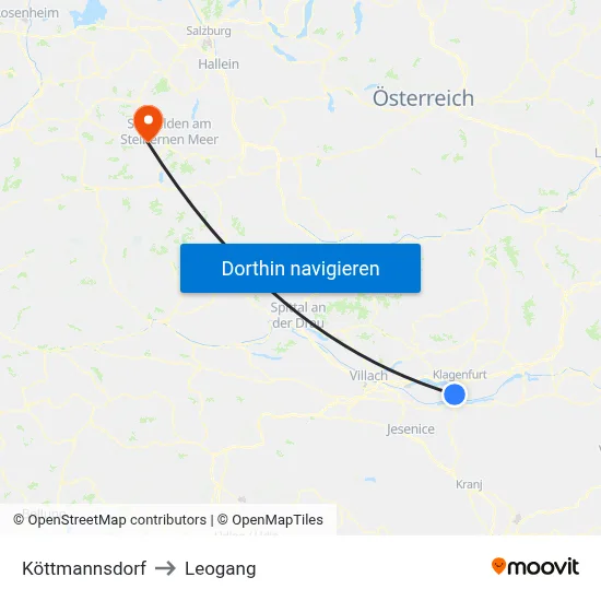 Köttmannsdorf to Leogang map