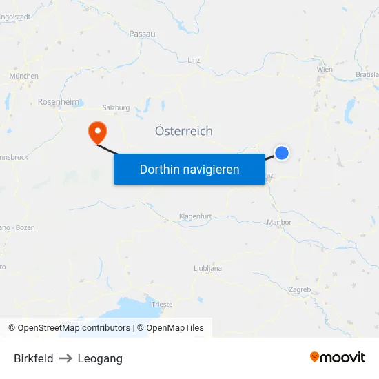 Birkfeld to Leogang map