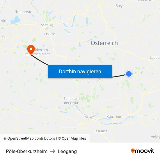 Pöls-Oberkurzheim to Leogang map