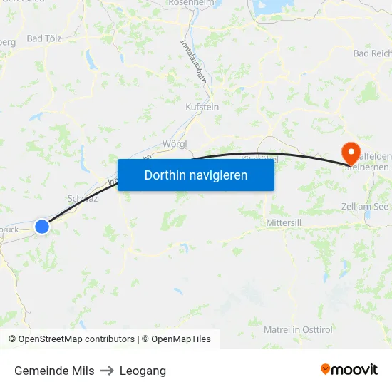 Gemeinde Mils to Leogang map