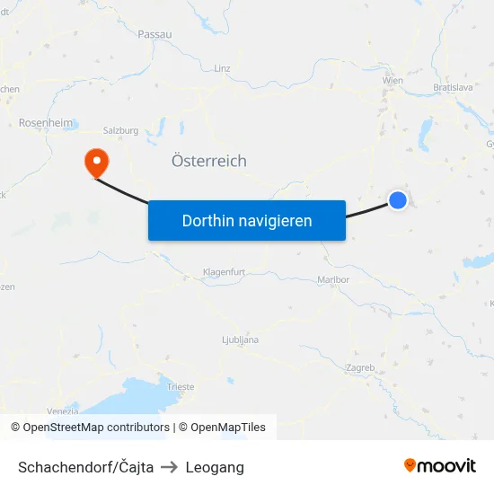 Schachendorf/Čajta to Leogang map