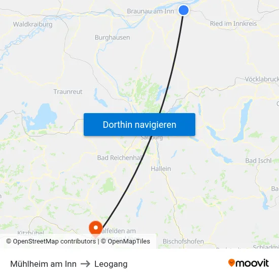 Mühlheim am Inn to Leogang map