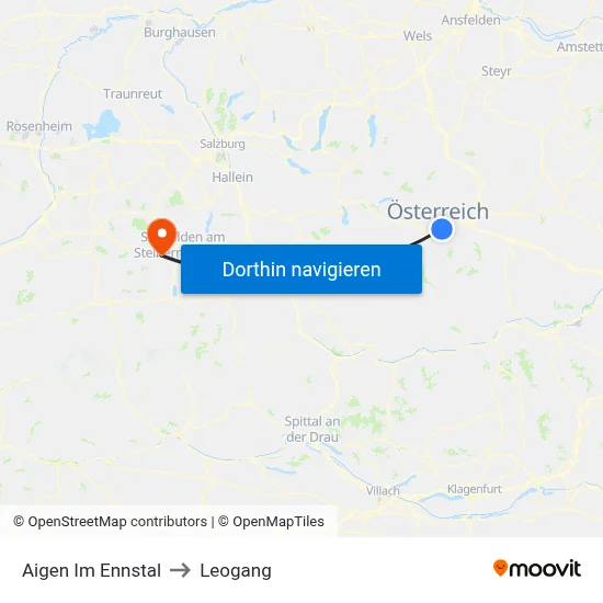 Aigen Im Ennstal to Leogang map