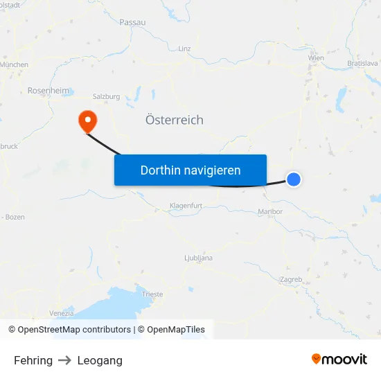 Fehring to Leogang map