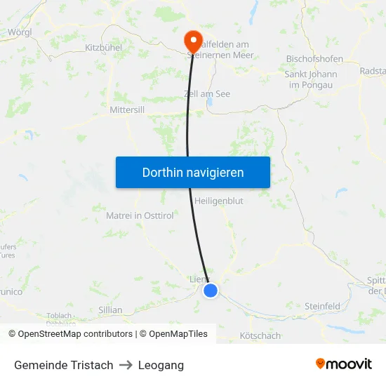 Gemeinde Tristach to Leogang map