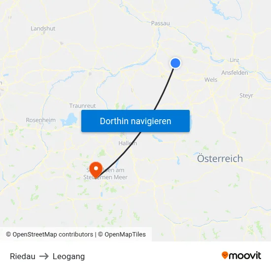 Riedau to Leogang map