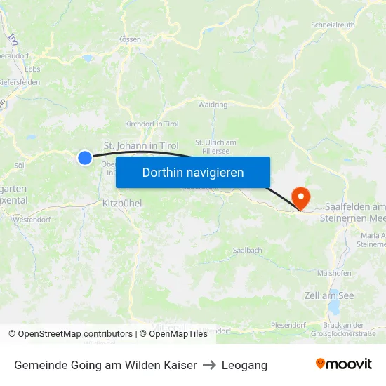 Gemeinde Going am Wilden Kaiser to Leogang map