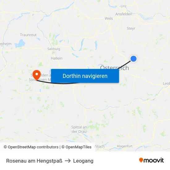 Rosenau am Hengstpaß to Leogang map