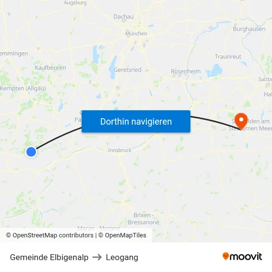 Gemeinde Elbigenalp to Leogang map