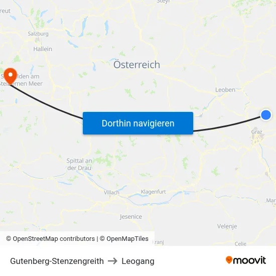 Gutenberg-Stenzengreith to Leogang map